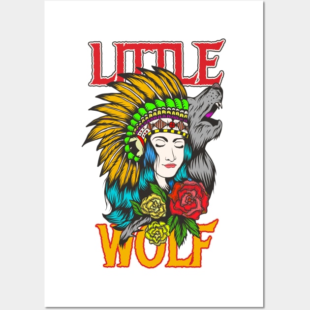 Little Wolf / Native American Girl Wall Art by black8elise